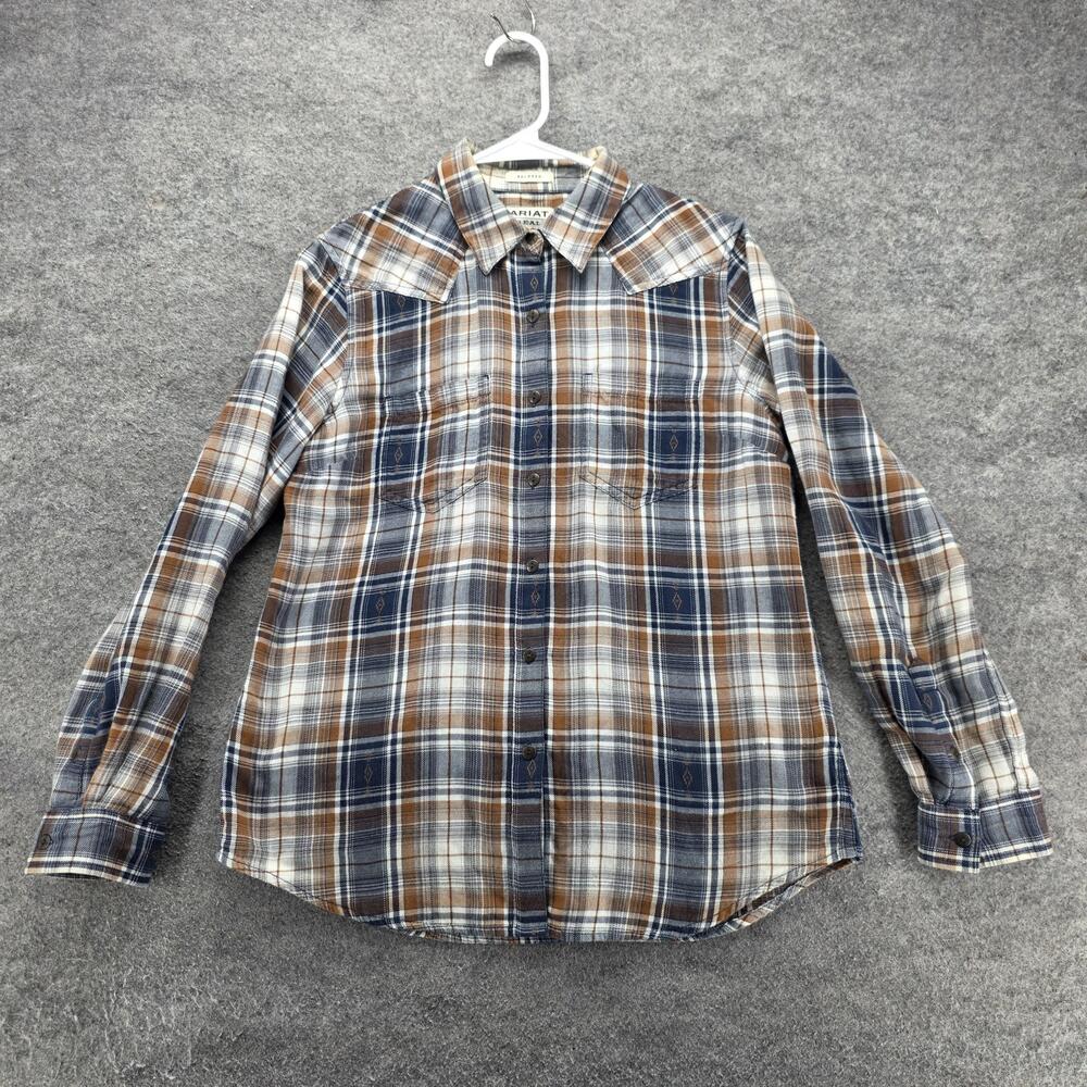 Ariat Shirt Womens S Brown Long Sleeve Button Up Relaxed Fit Flannel Plaid